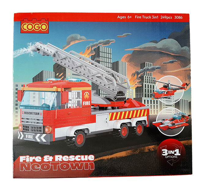 لگو سری آتش و نجات کد 3086 خارجی سه مدل کامیون قایق هلی‌کوپتر