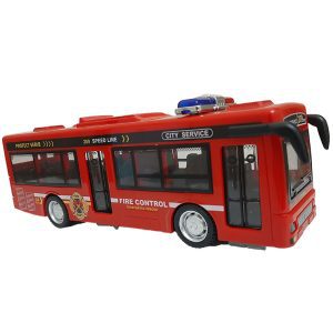 ماشین بازی مدل اتوبوس آتش نشانی قدرتی با صدای آژیر و چراغ چشمک زن
