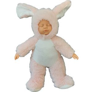 عروسک نوزاد پسر با لباس پولیشی خرگوش صورتی